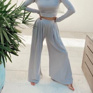 LAINSNOW Rosemary Wide Leg Ribbed Pants Dove Gray Medium M
